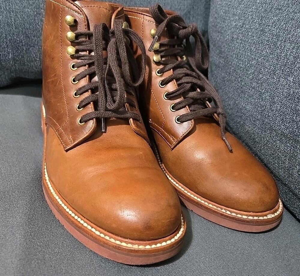 J.Crew Kenton B3634 Mens 7.5 Brown Leather Plain Toe Lace Up Boots